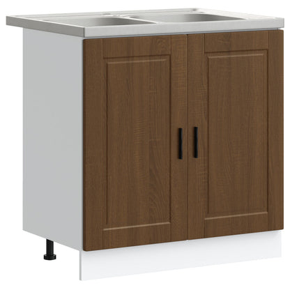 Sinkbasis Kast ""Porto"" Met Wastafel Bruin Eiken 80X46X84,5 Cm Gefabriceerd Hout