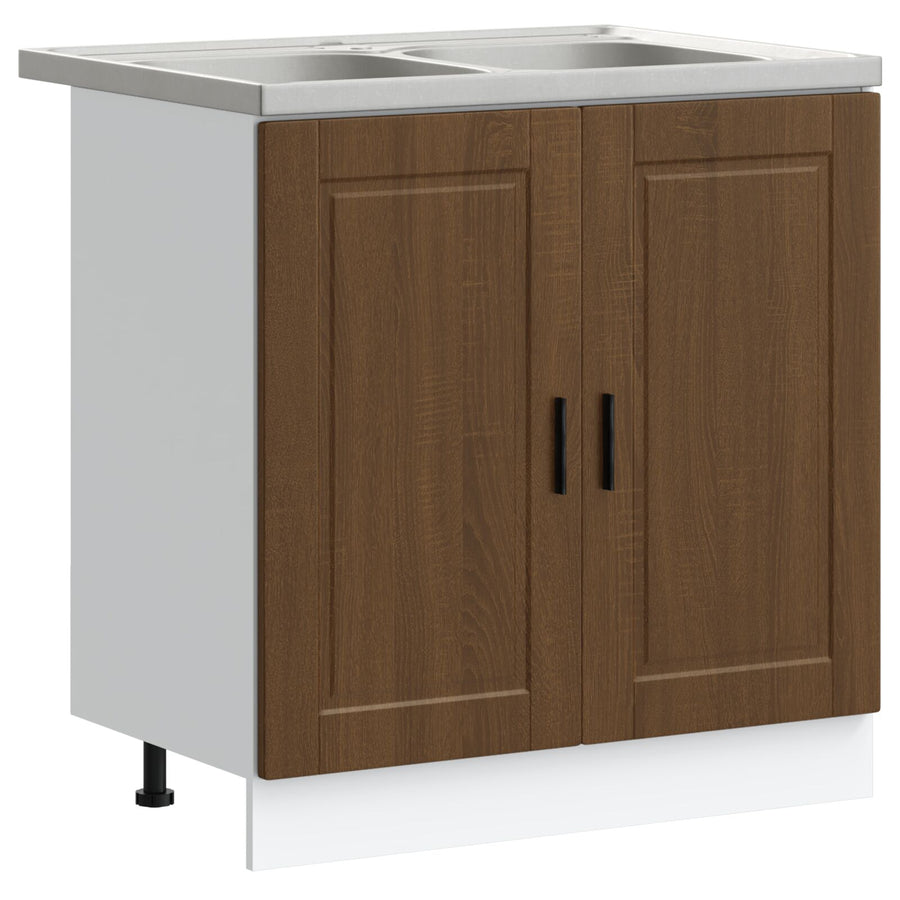 Sinkbasis Kast ""Porto"" Met Wastafel Bruin Eiken 80X46X84,5 Cm Gefabriceerd Hout