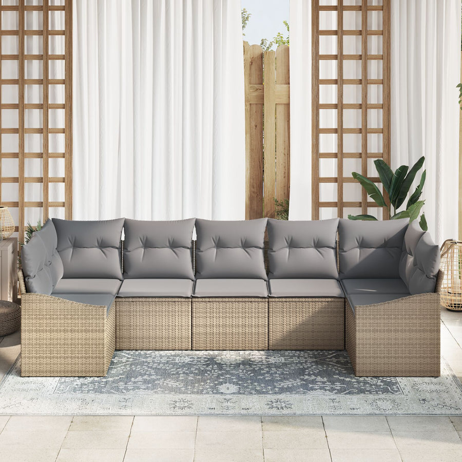 7-Delige Tuinsofa Set Met Kussens Beige Poly Rattan