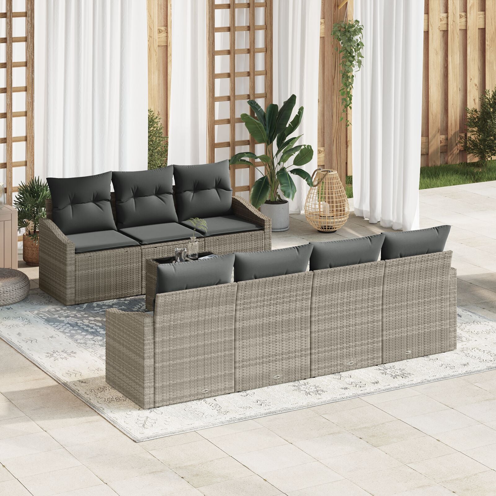 Tuin Sofa Set Set Van 8 Beige, Donkergrijs Rattan, Polyester Gegalvaniseerd Staal
