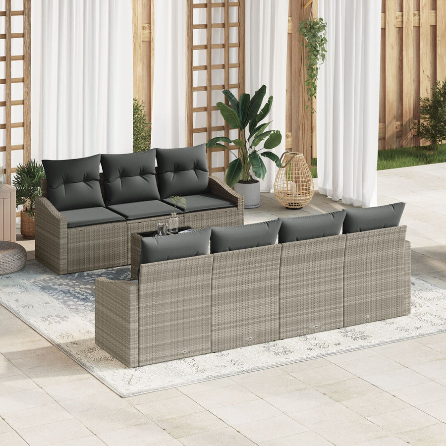 Tuin Sofa Set Set Van 8 Beige, Donkergrijs Rattan, Polyester Gegalvaniseerd Staal