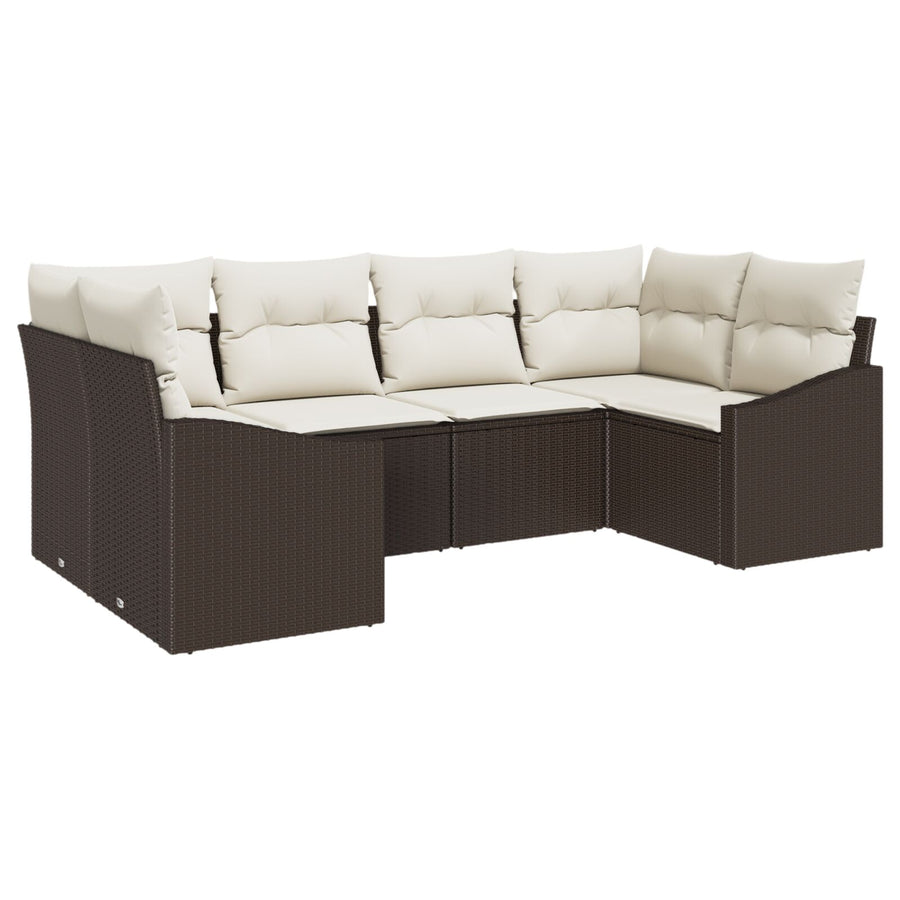6-Delige Tuin Sofa Set Met Kussens Bruin Poly Rattan