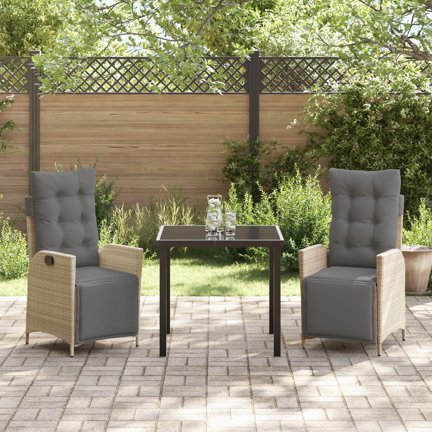 3-Delig Tuin Eettafelset Beige Poly Riet