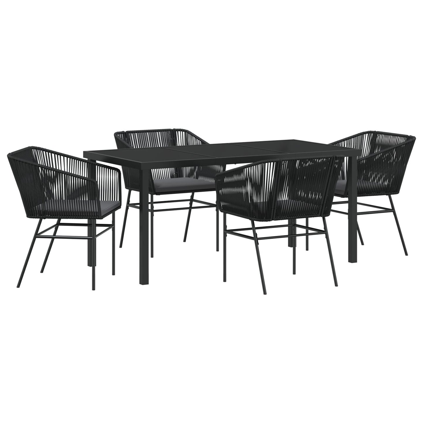 Set Van 3 Zwart Pe Riet, Gepoedercoat Staal Medium