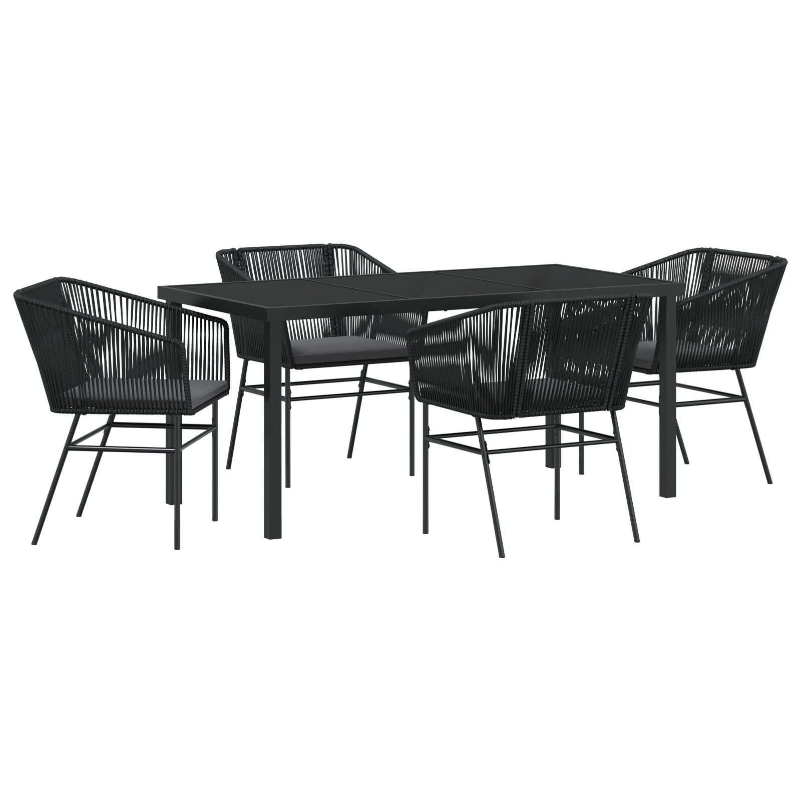 Set Van 3 Zwart Pe Riet, Gepoedercoat Staal Medium