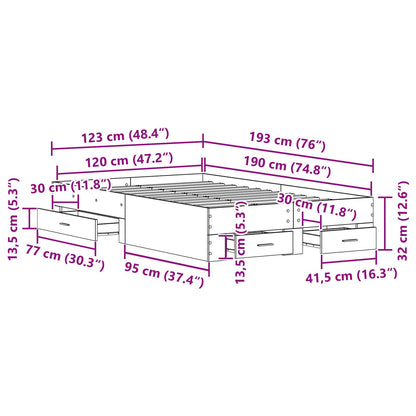 Bed Frame Met Lades Zwart Eiken 120X190 Cm Bewerkt Hout Ambachtelijk Eiken