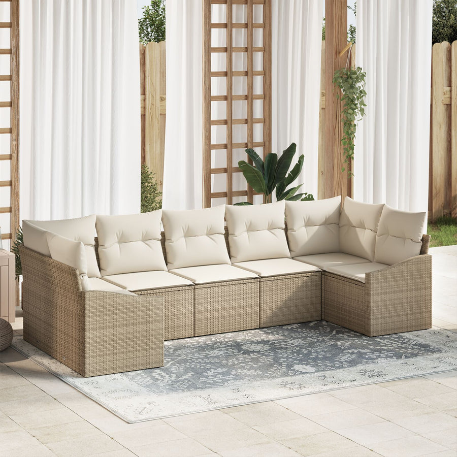 Tuin Sofa Set Set Van 7 Beige Rattan Tuin Sofa Rechthoekig