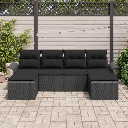 6-Delige Tuin Sofa Set Met Kussens Zwart Poly Rattan