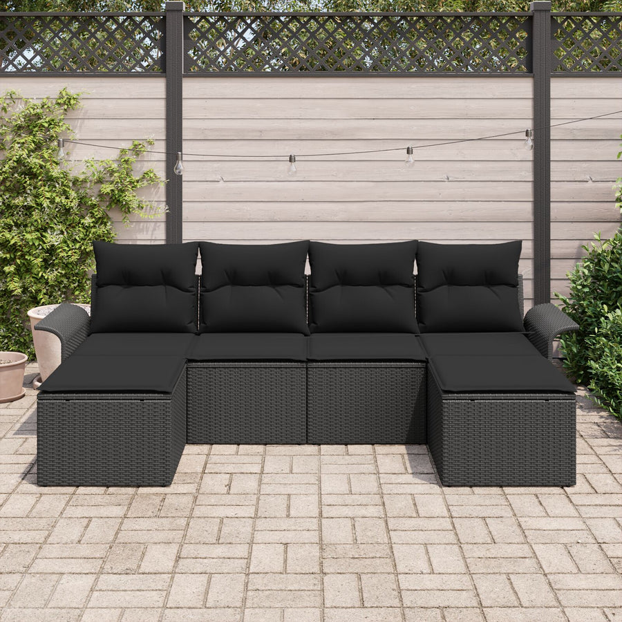 6-Delige Tuin Sofa Set Met Kussens Zwart Poly Rattan