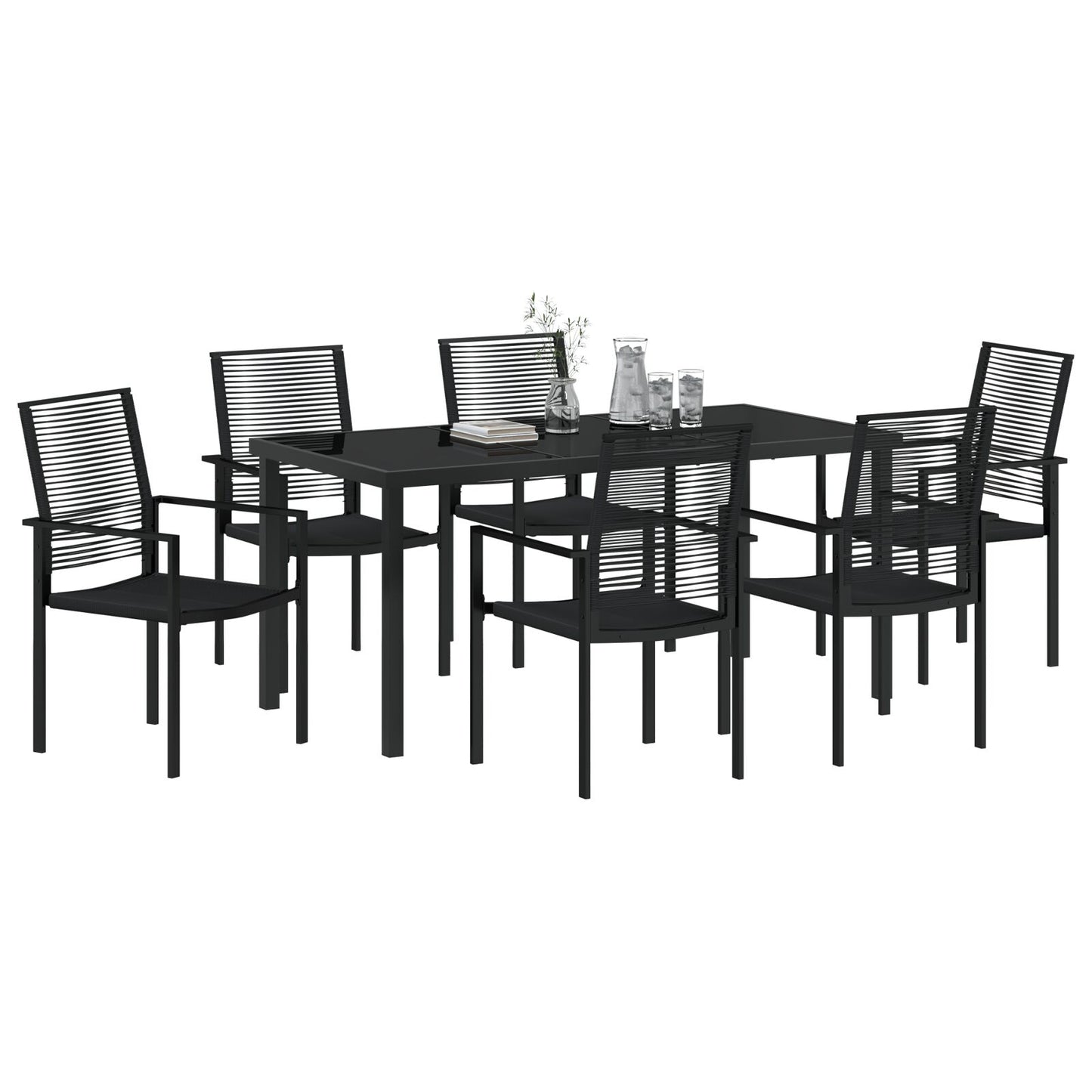 7-Delige Tuindinerset Zwart Pvc Riet