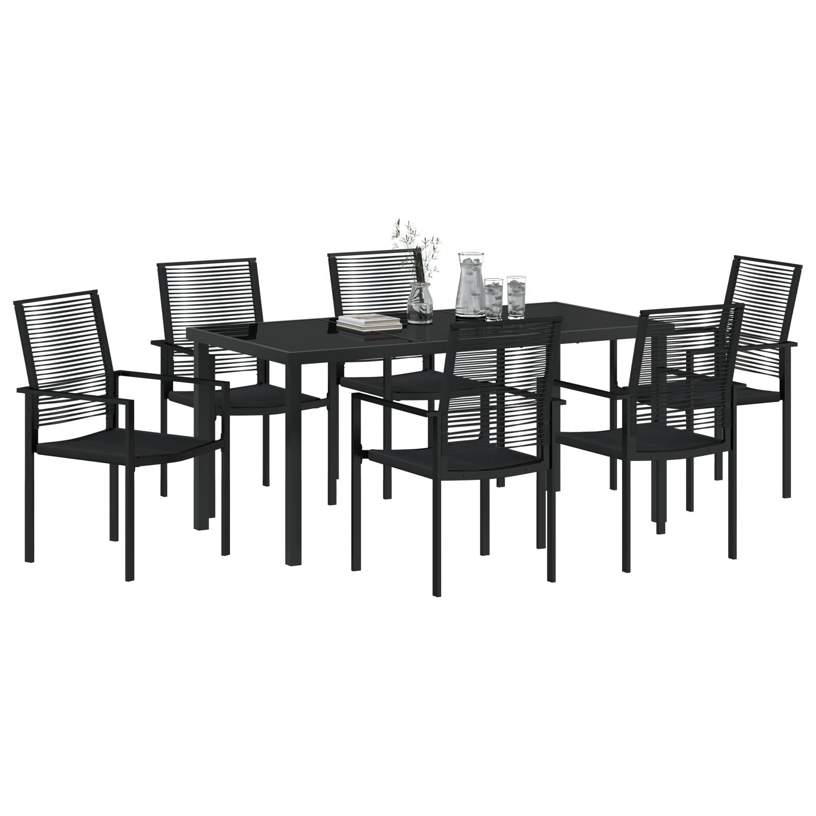 7-Delige Tuindinerset Zwart Pvc Riet