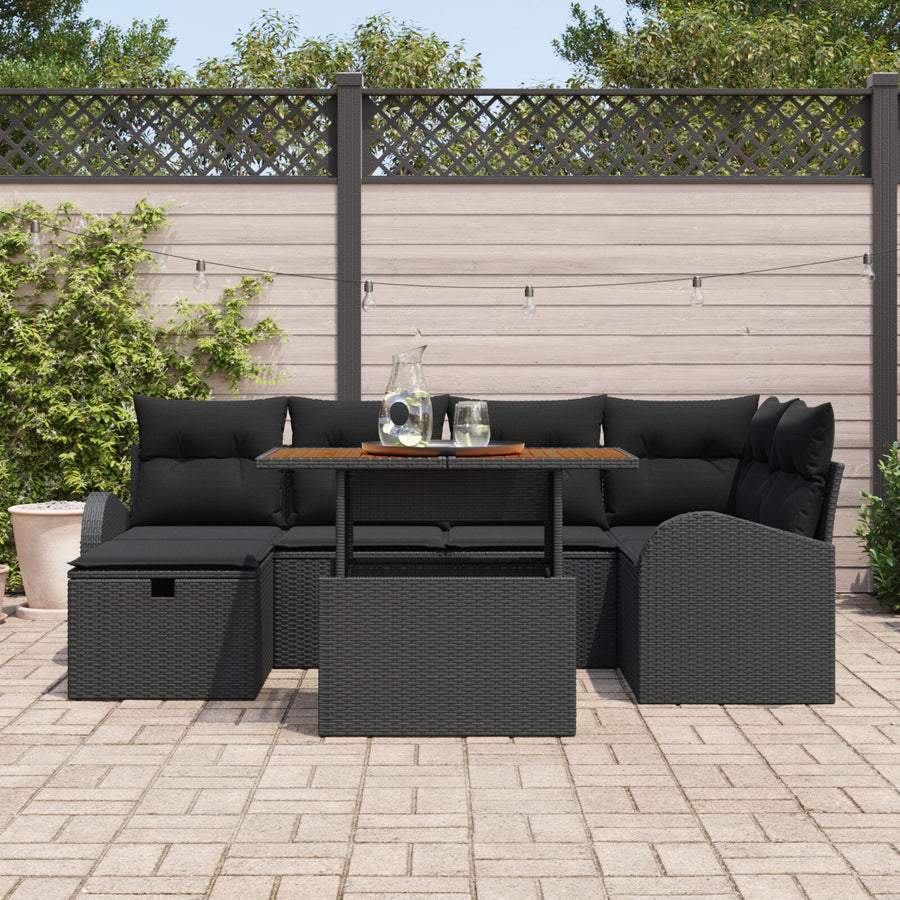 7 Delige Tuin Sofa Set Met Kussens Zwart Poly Rattan