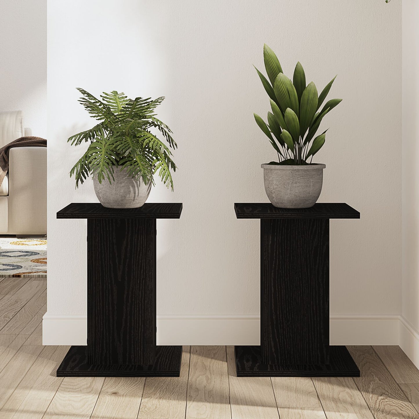 Plantstandaard 2 Stuks Zwart Eiken Engineered Wood 30 x 30 x 40 cm Zwarte eiken