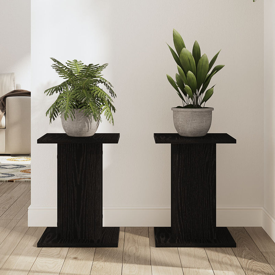 Plantstandaard 2 Stuks Zwart Eiken Engineered Wood 30 x 30 x 40 cm Zwarte eiken