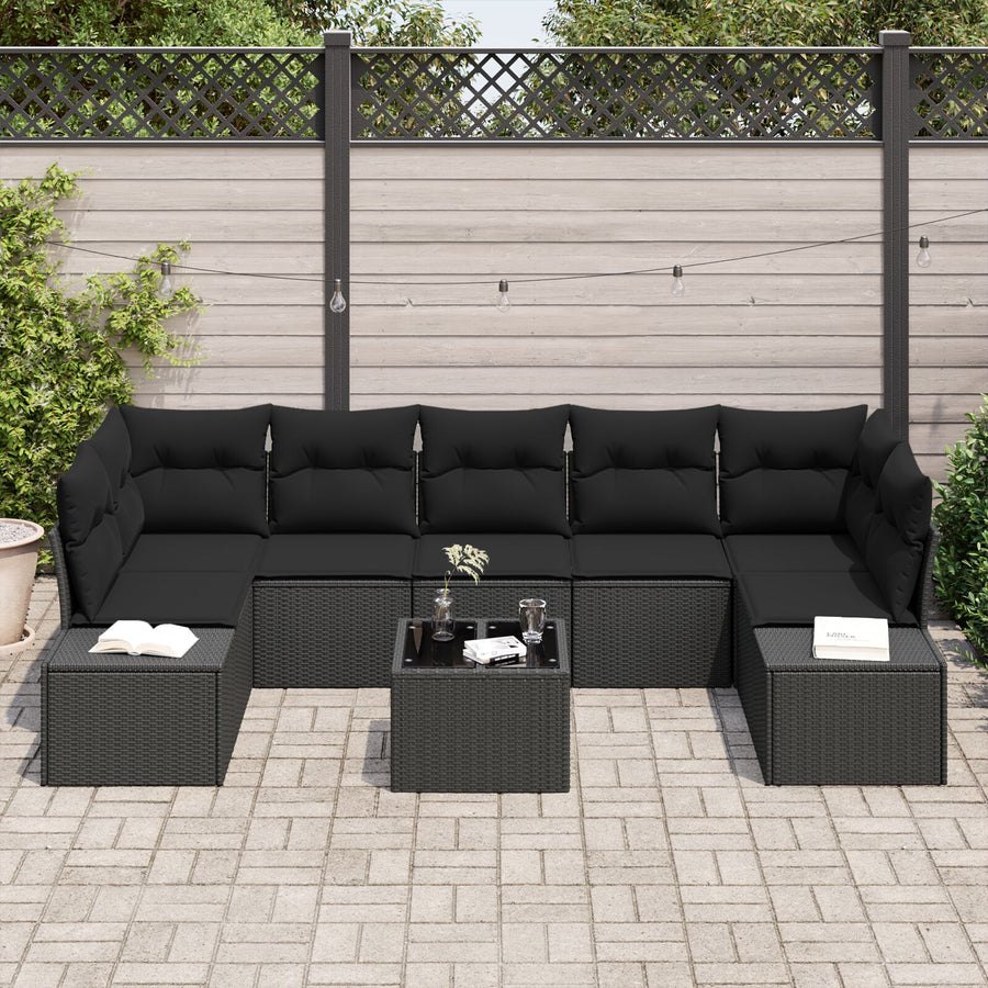 8-Delige Tuin Sofa Set Met Kussens Zwart Poly Rattan
