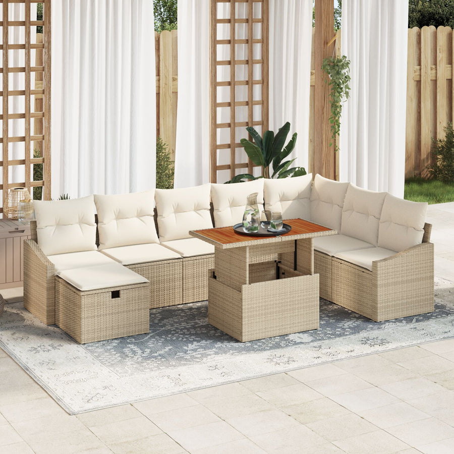 9-Delige Tuin Sofa Set Met Kussens Beige Poly Rattan