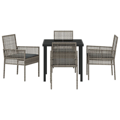 5-Delige Tuinset Met Kussens Grijs Poly Rattan