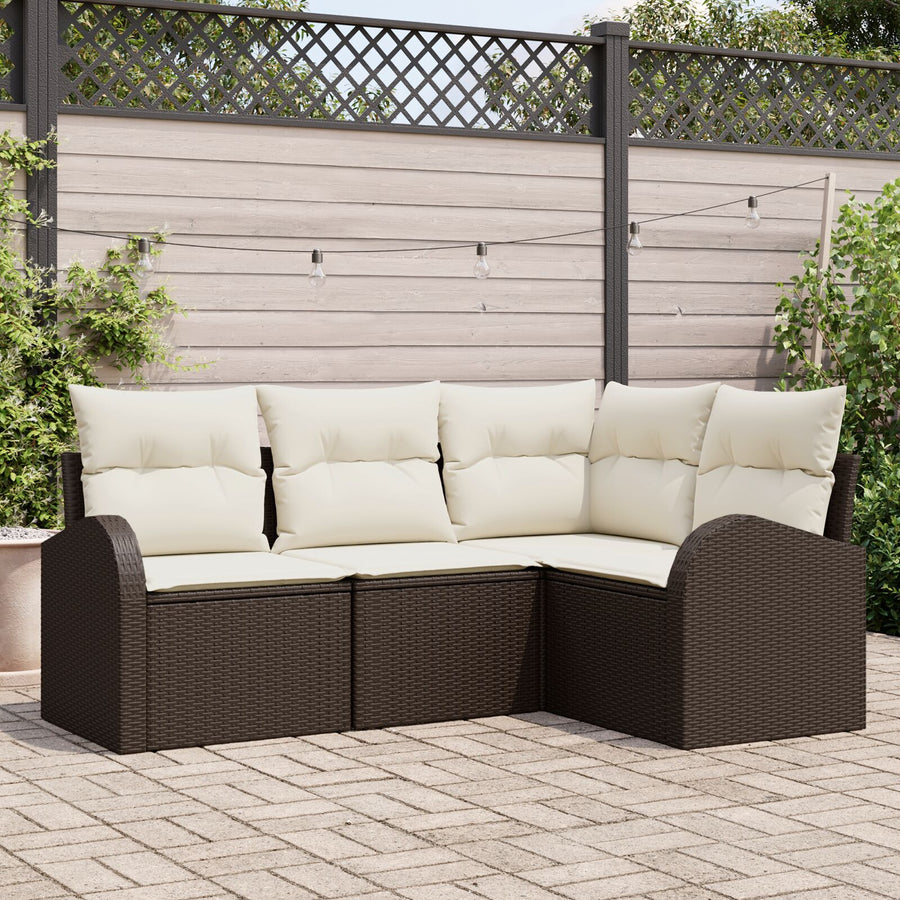 4 Delige Tuin Sofa Set Met Kussens Poly Rattan Bruin en crème zonder tafel