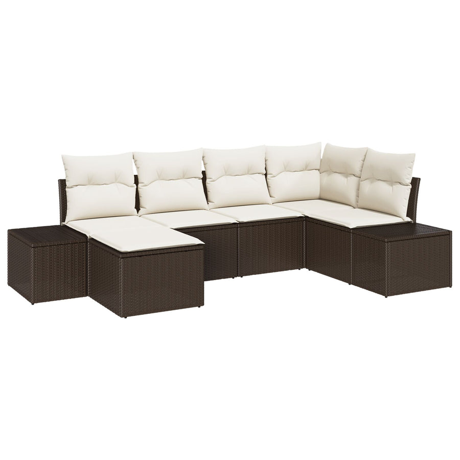 Tuin Sofa Set Set Van 6 Bruin En Wit Rattan, Polyester
