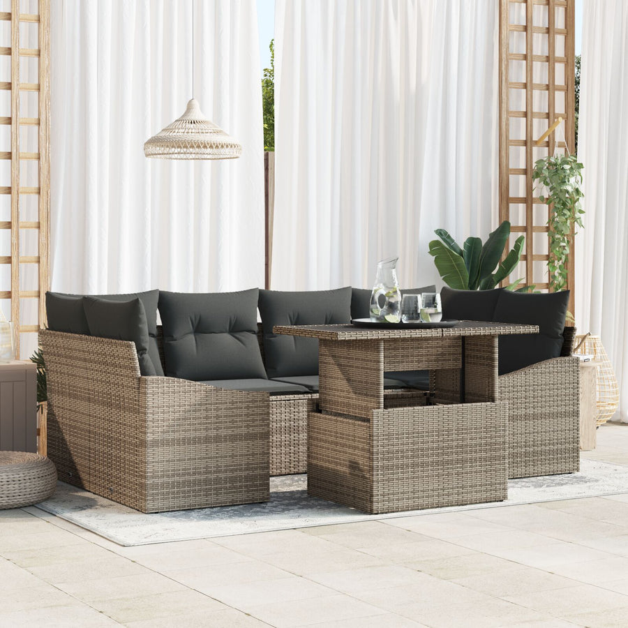 7-Delige Tuin Sofa Set Met Kussens Grijs Poly Rattan