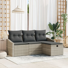 4-Delige Tuin Sofa Set Met Kussens Licht Grijs Poly Rattan