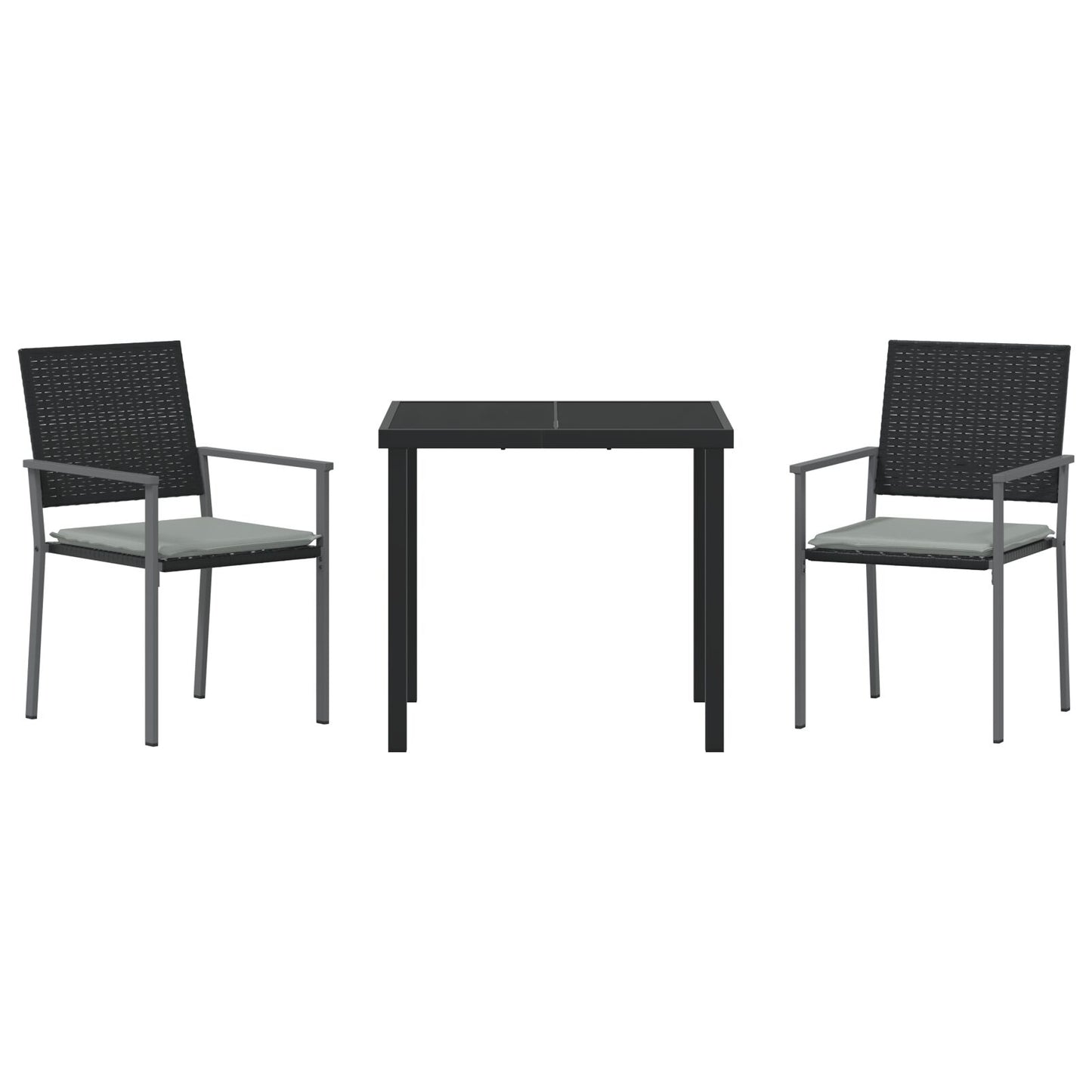 3-Persoons Tuin Eetset Met Kussens Zwart Poly Rattan
