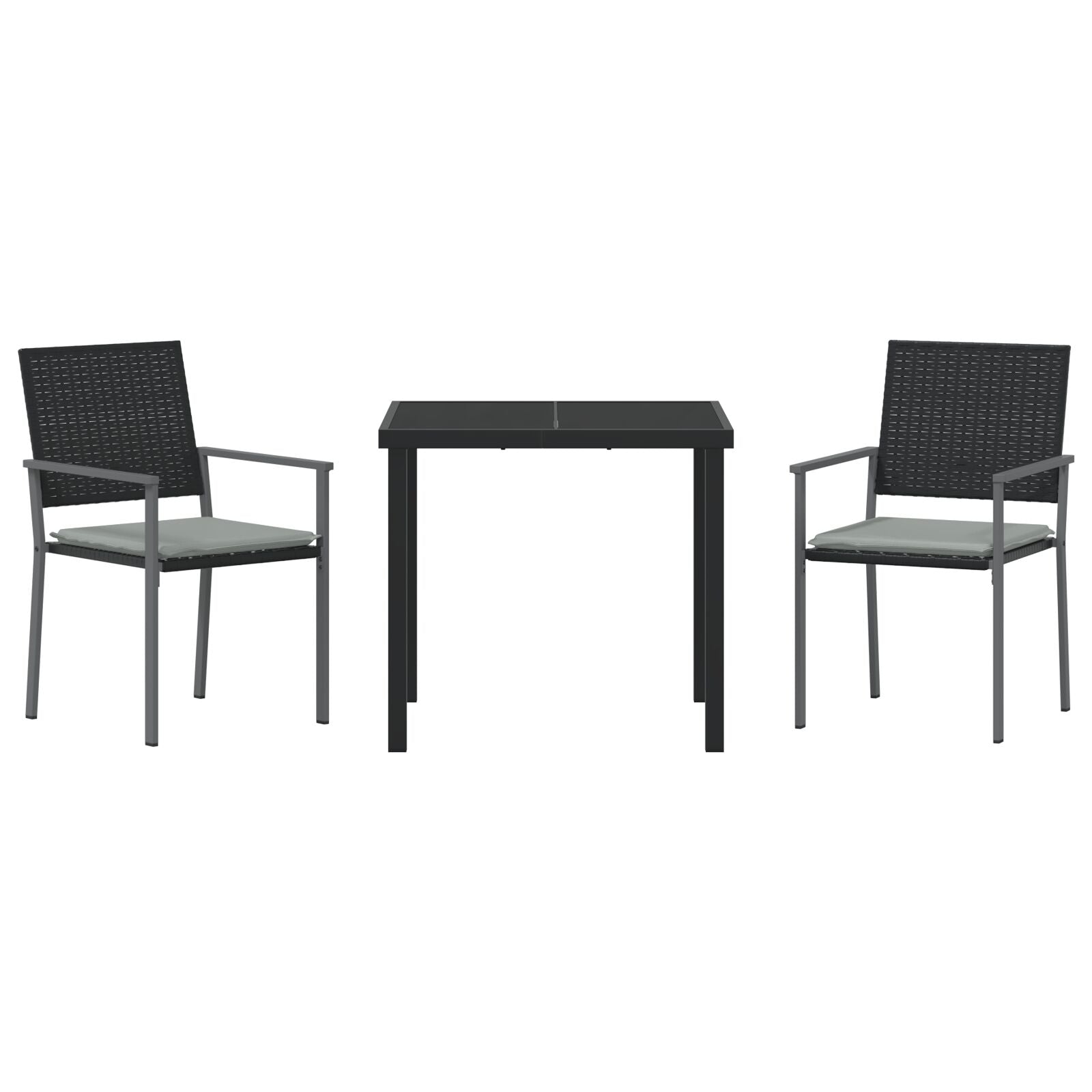 3-Persoons Tuin Eetset Met Kussens Zwart Poly Rattan