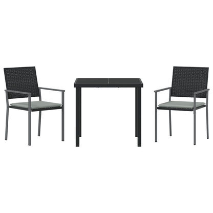 3-Persoons Tuin Eetset Met Kussens Zwart Poly Rattan