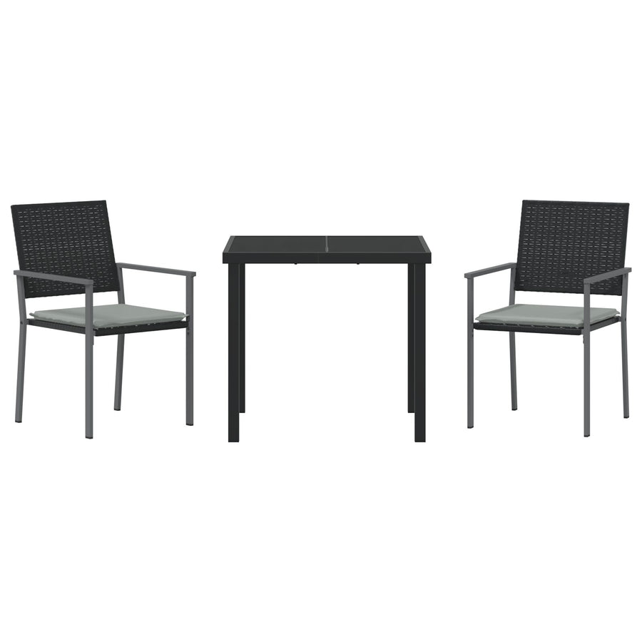 3-Persoons Tuin Eetset Met Kussens Zwart Poly Rattan
