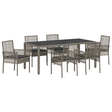 7-Piece Tuin Eet Set Met Kussens Grijs Poly Rattan