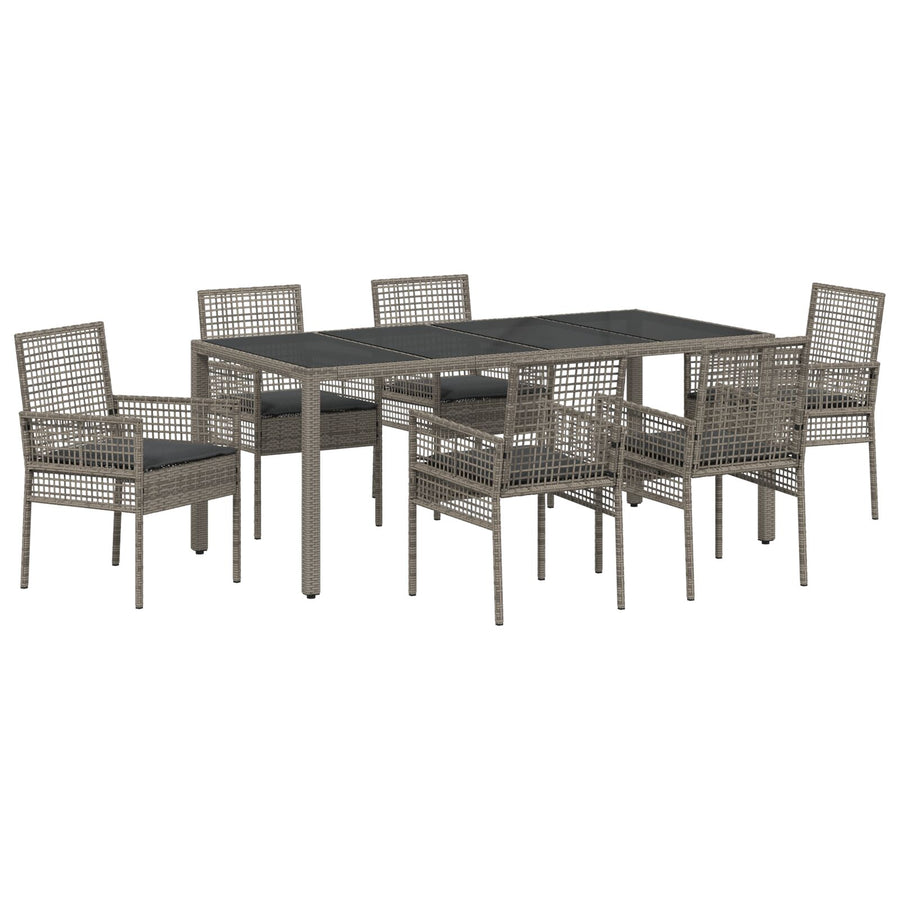 7-Piece Tuin Eet Set Met Kussens Grijs Poly Rattan