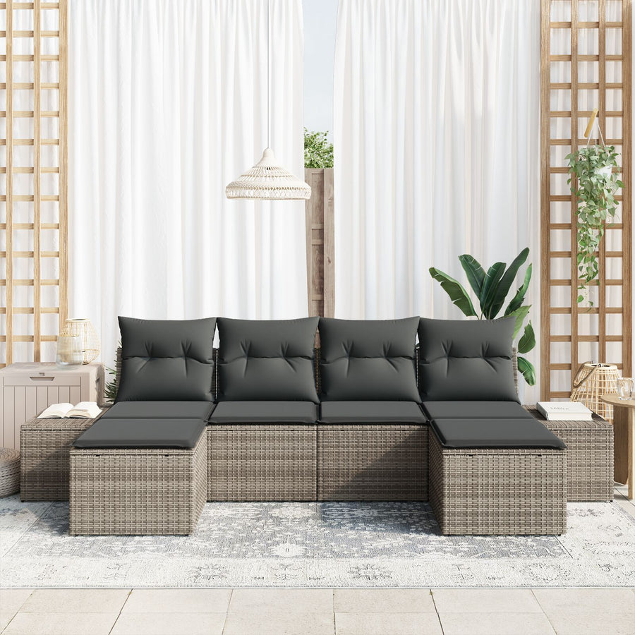 6-Delige Tuinsofa Set Met Kussens Grijs Poly Rattan
