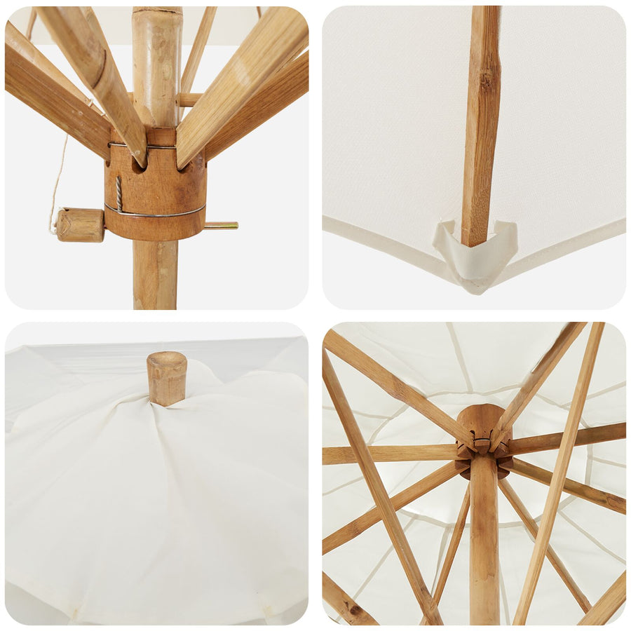 Tuinparasol 150X210 Cm Bamboe 150 x 150 x 210 cm Crème Wit