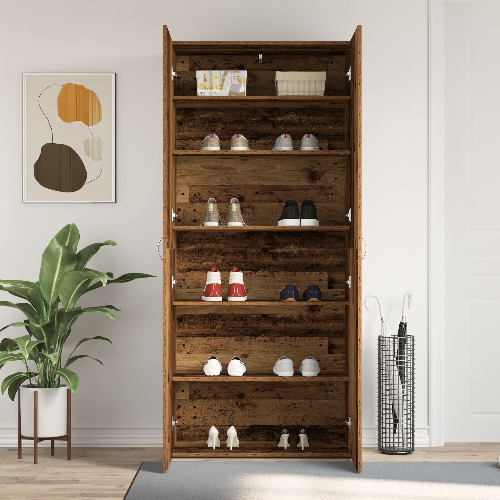 Schoenkast Oude Hout Massief Gerecycled Hout Schoenrek