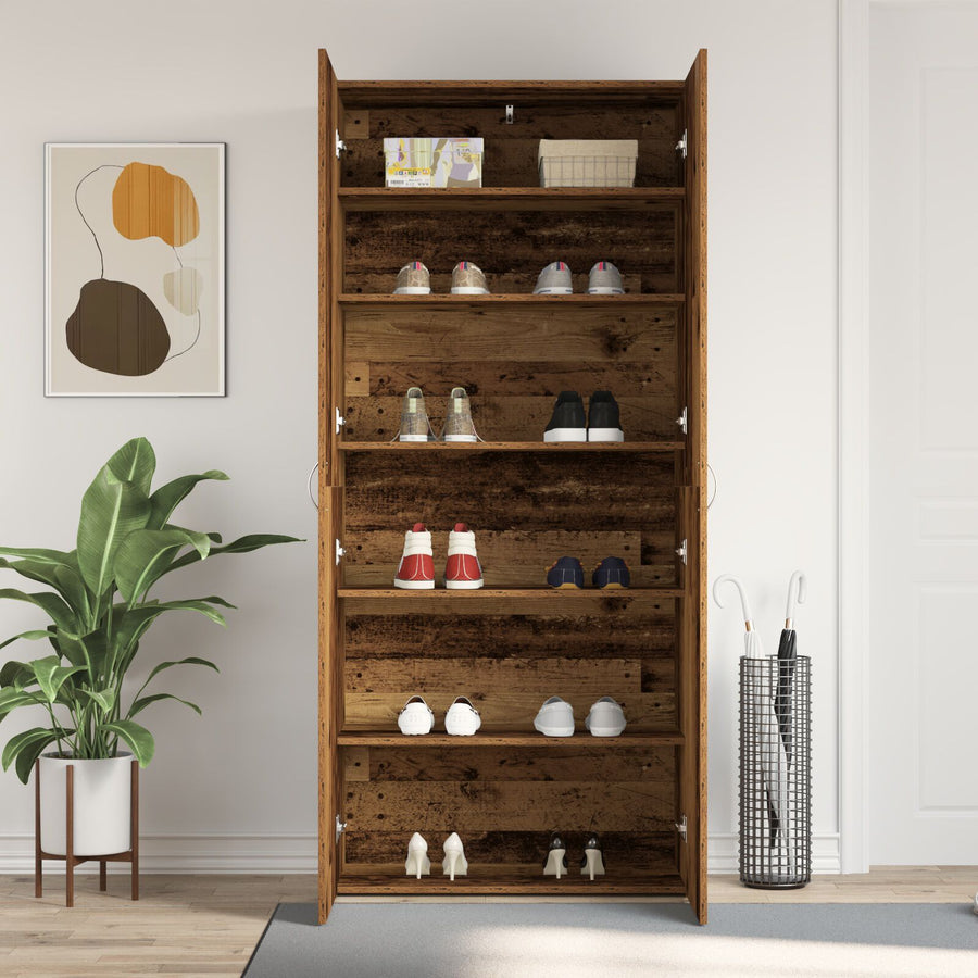 Schoenkast Oude Hout Massief Gerecycled Hout Schoenrek