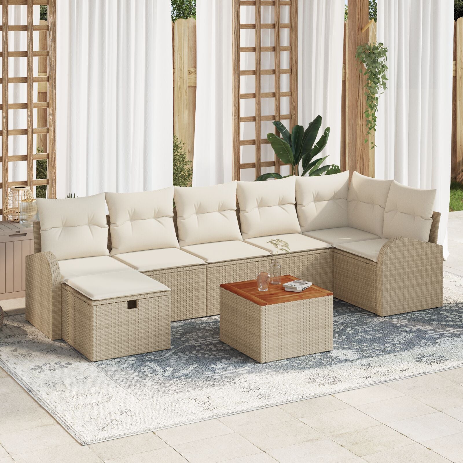 8-Delige Tuinsalonset Met Kussens Beige Poly Rattan