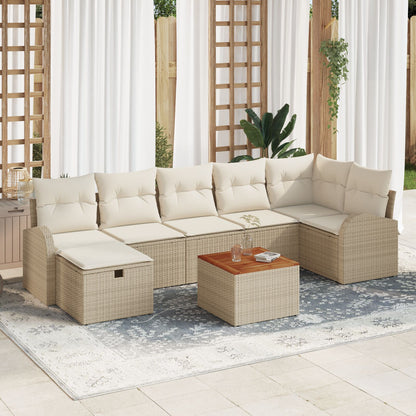 8-Delige Tuinsalonset Met Kussens Beige Poly Rattan