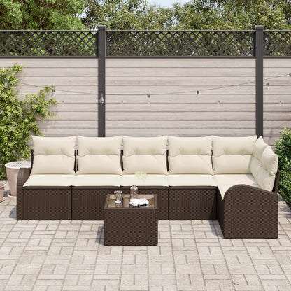 6-Delige Tuin Sofa Set Met Kussens In Grijze Poly Rattan Bruin en crème met tafel