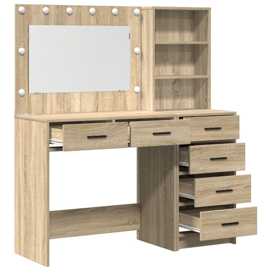 2 Delige Kaptafel Set Met Led Sonoma Eiken Gefabriceerd Hout