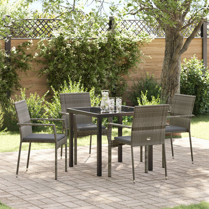 5-Delige Tuinset Met Kussens Grijs Poly Rattan