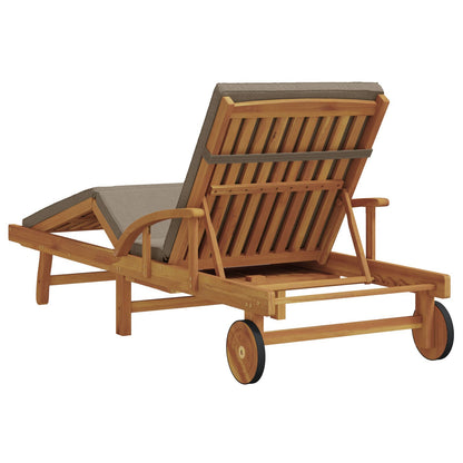 Vouwbare Ligstoel Met Wielen & Kussen Massief Acacia Taupe Natuurlijk 1 Ligstoel zonder tafel