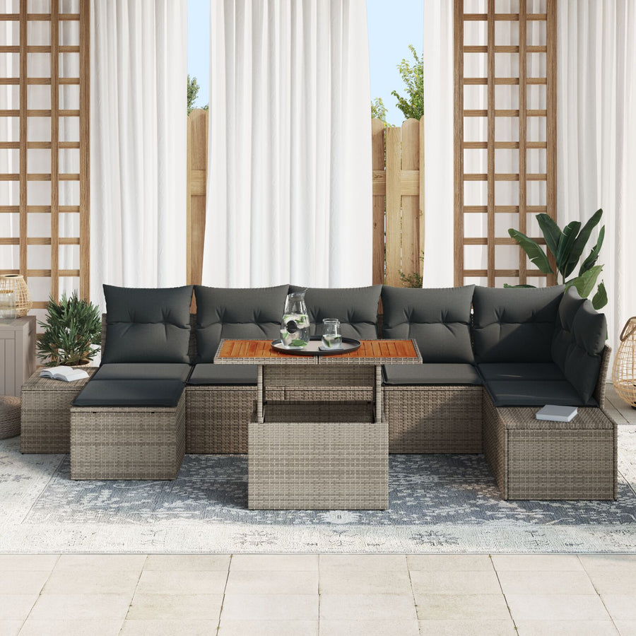 8-Delige Tuin Sofa Set Met Kussens Grijs Poly Rattan