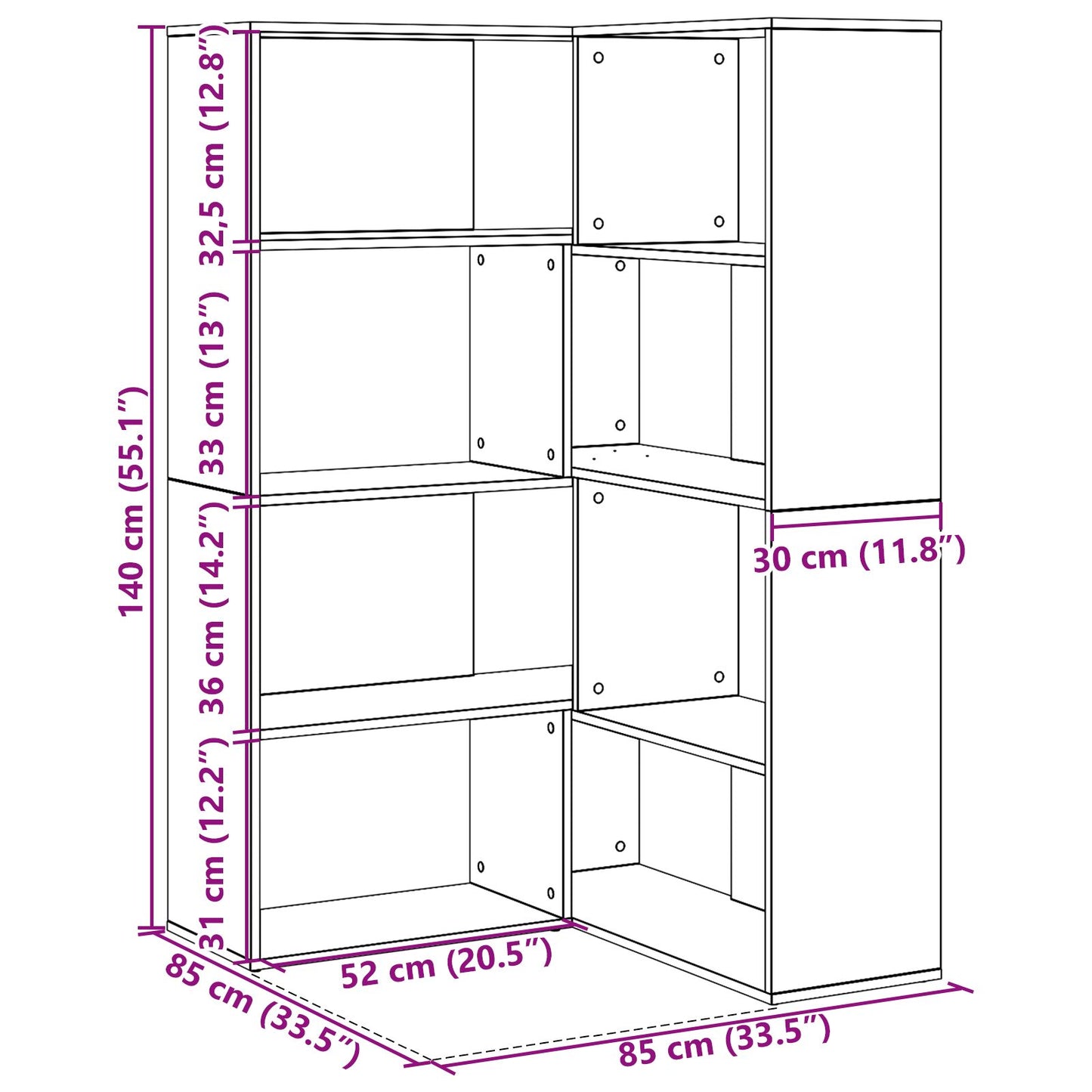 Hoekkast Zwart Eiken 140X30X140 Cm Geperst Hout