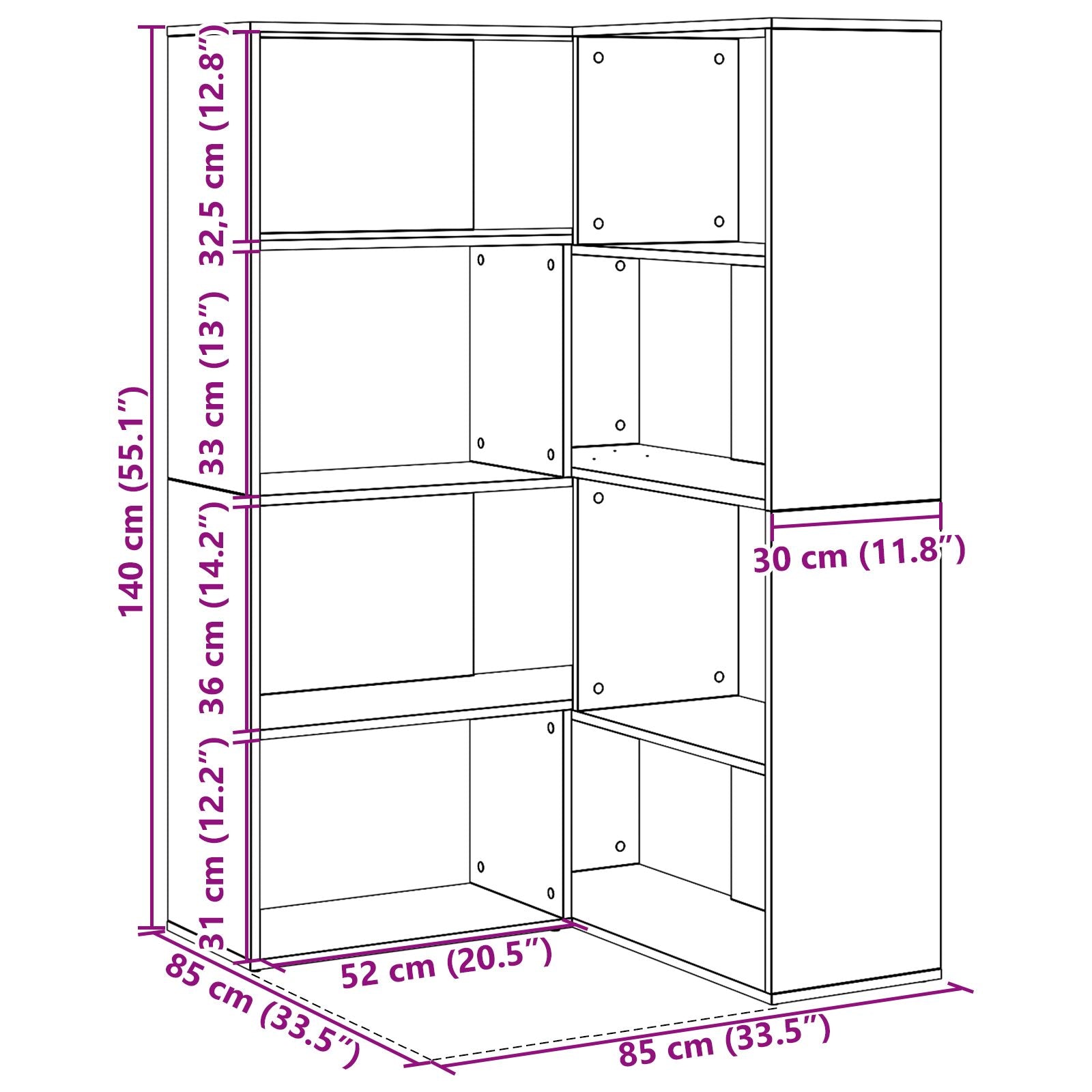 Hoekkast Zwart Eiken 140X30X140 Cm Geperst Hout