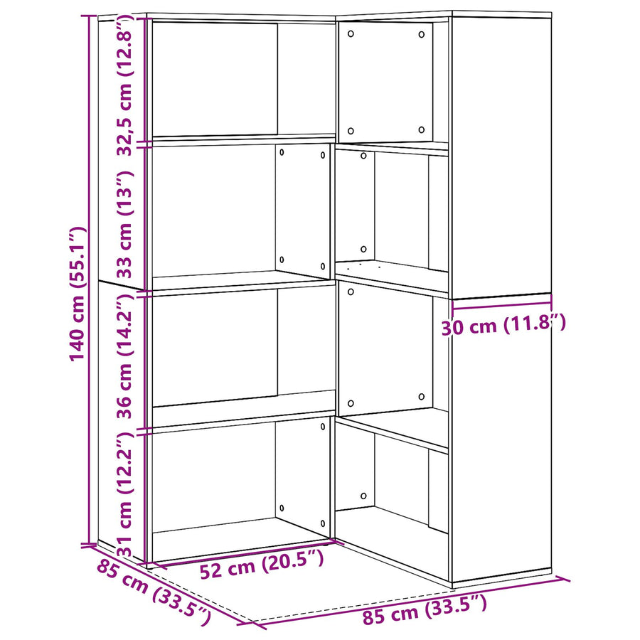 Hoekkast Zwart Eiken 140X30X140 Cm Geperst Hout