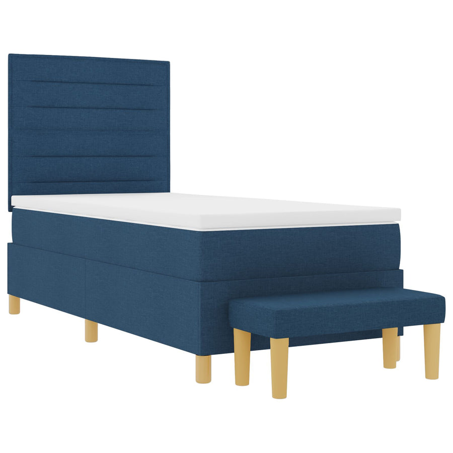 Boxspringbed Met Matras & Bank Stof Blauw 80 x 200 cm Lijnen ontwerp