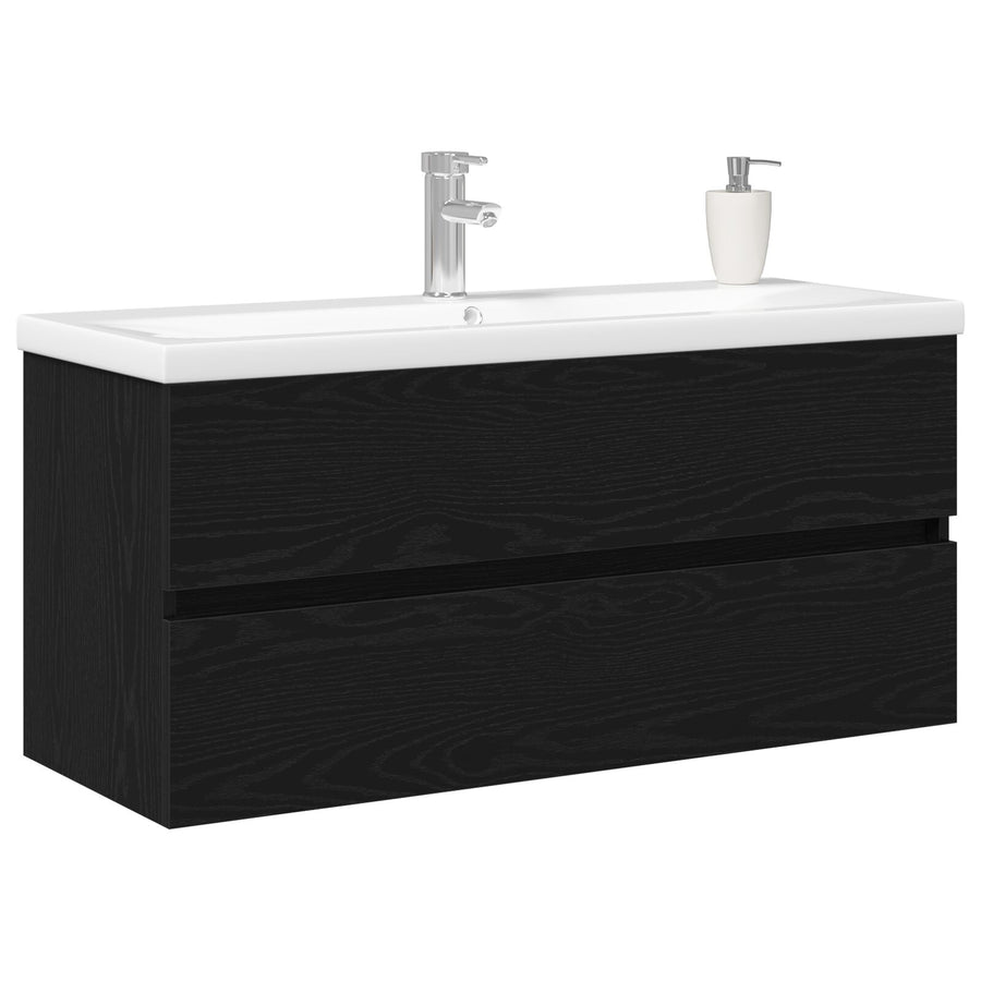 Wastafel Kast Met Ingebouwde Wastafel Zwart Eik Gefabriceerd Hout
