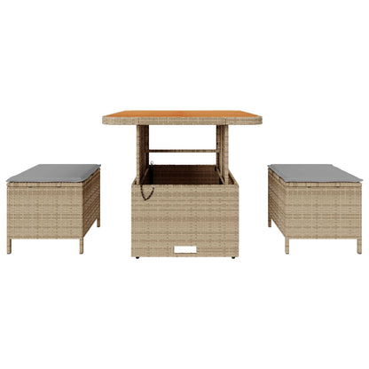 3-Delige Tuin Eetset Met Kussens Poly Rattan Acaciahout 80 cm Beige en grijs 2 stools