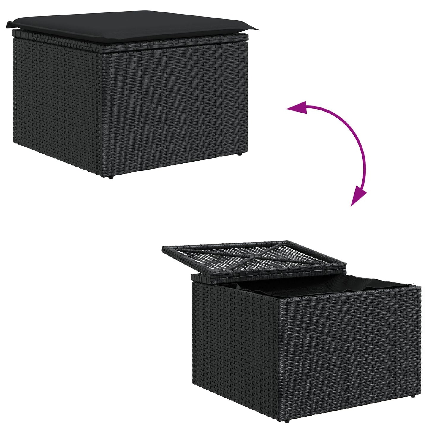6-Delige Tuinbankset Met Kussens Zwart Poly Rattan Acacia