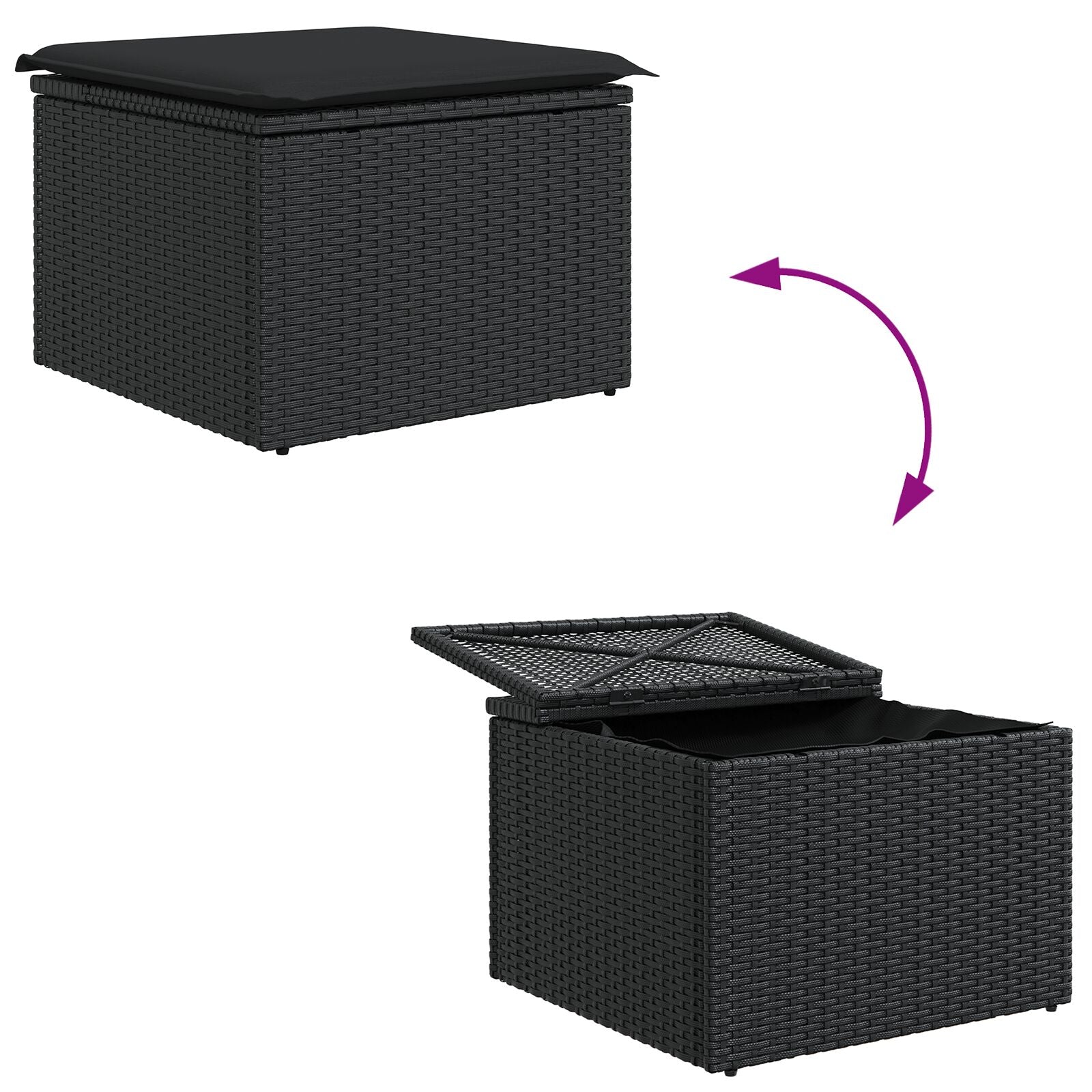 6-Delige Tuinbankset Met Kussens Zwart Poly Rattan Acacia